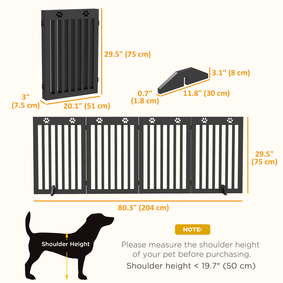 80" Extra Wide Freestanding Pet Gate - 4-Panel Folding MDF Black-Dogs-DECOROLALA