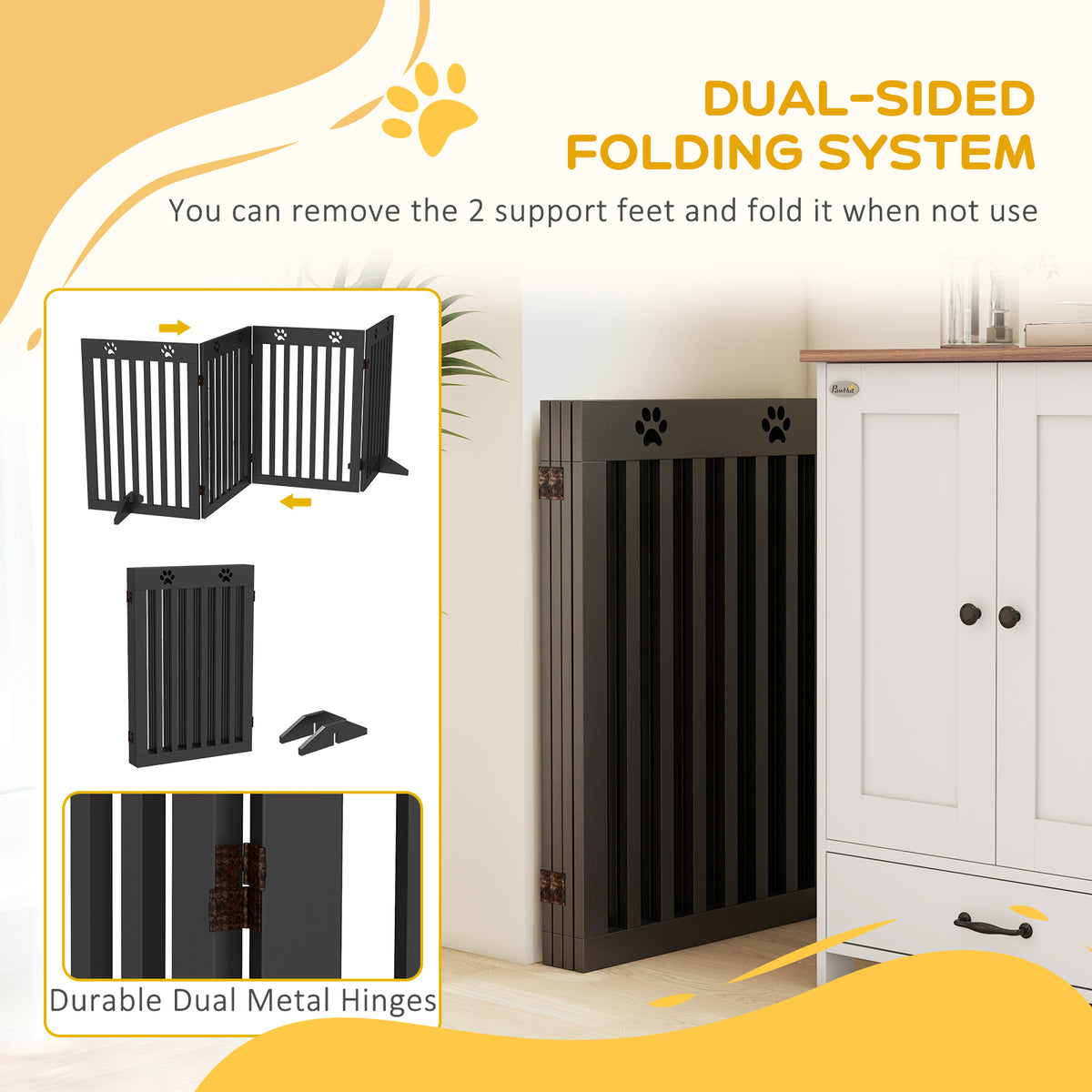 80" Extra Wide Freestanding Pet Gate - 4-Panel Folding MDF Black-Dogs-DECOROLALA