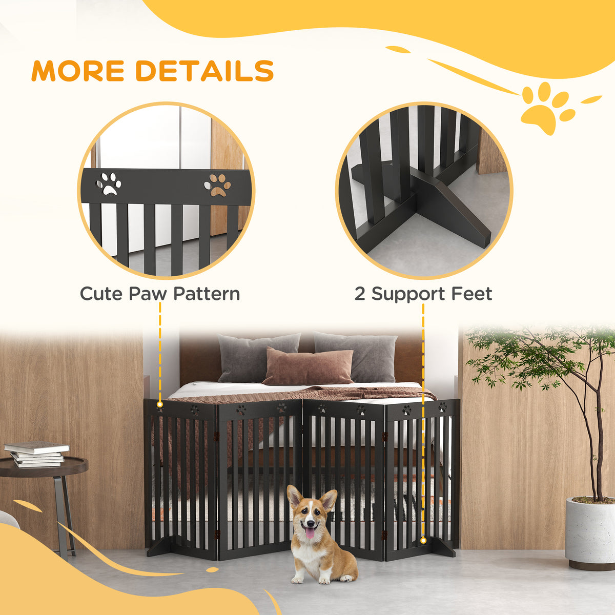 80" Extra Wide Freestanding Pet Gate - 4-Panel Folding MDF Black-Dogs-DECOROLALA