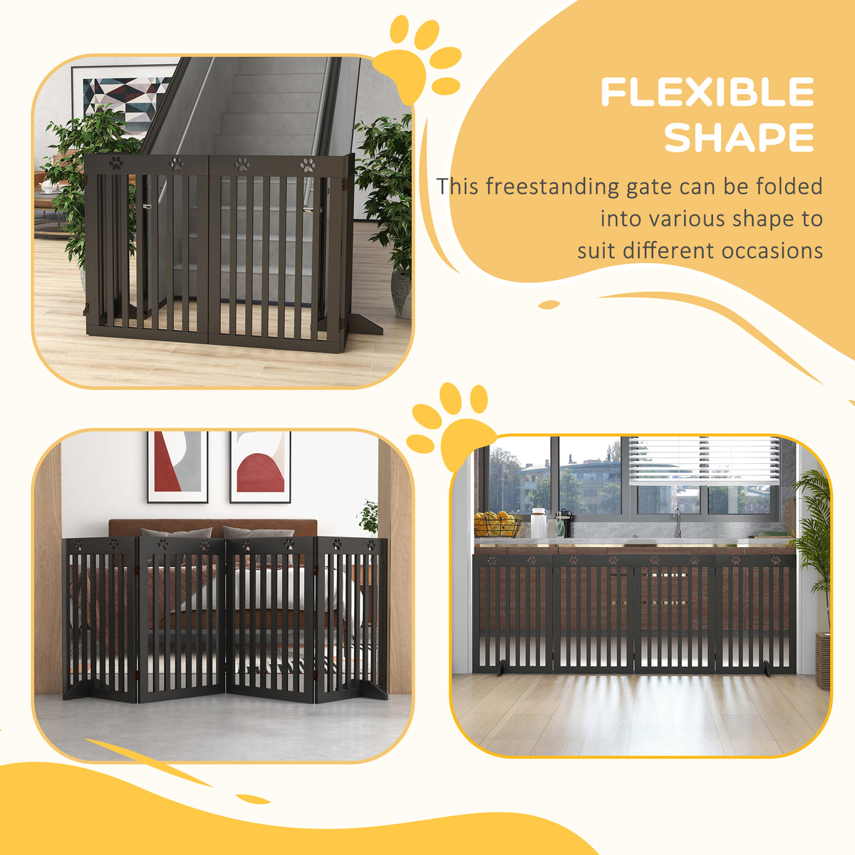 80" Extra Wide Freestanding Pet Gate - 4-Panel Folding MDF Black-Dogs-DECOROLALA