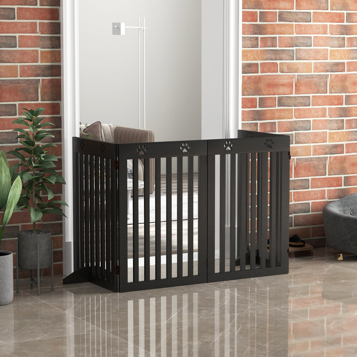 80" Extra Wide Freestanding Pet Gate - 4-Panel Folding MDF Black-Dogs-DECOROLALA