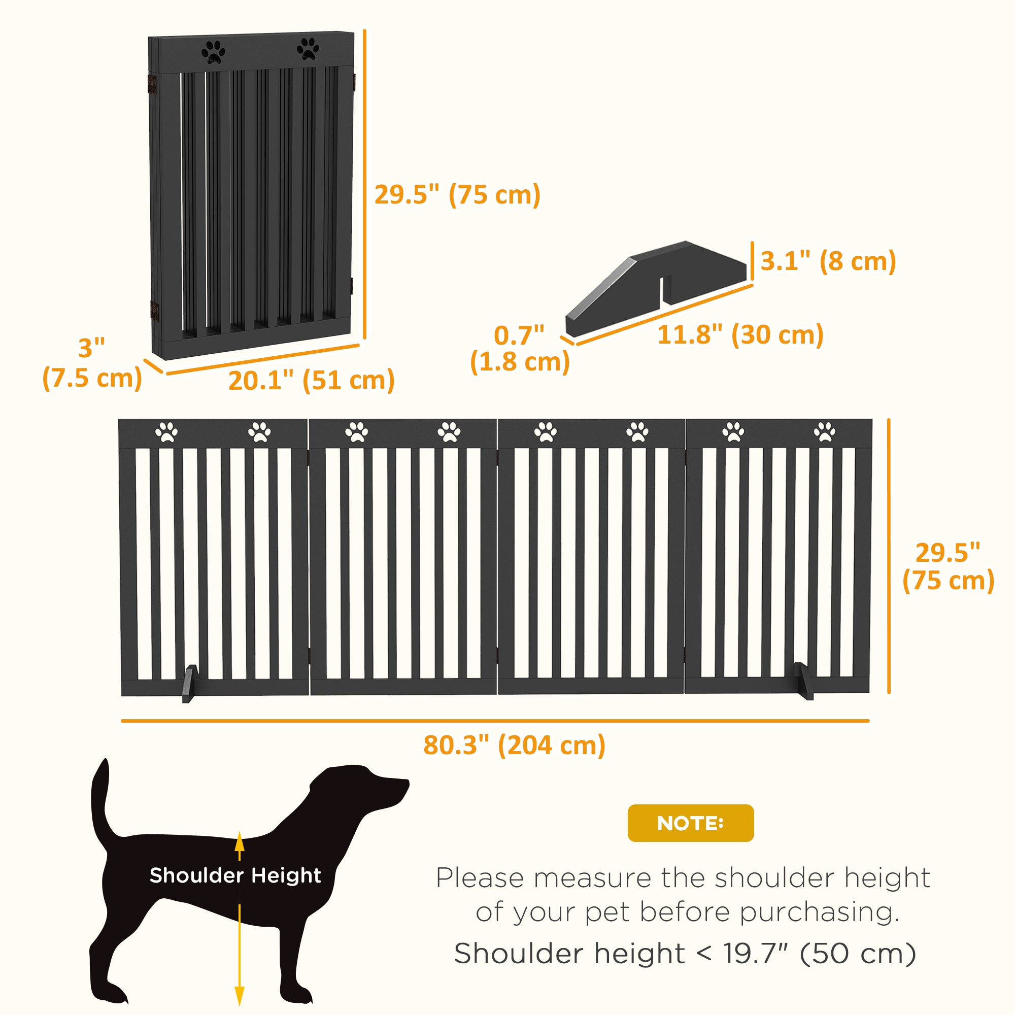 80" Extra Wide Freestanding Pet Gate with Support Feet, Black-Dogs-DECOROLALA