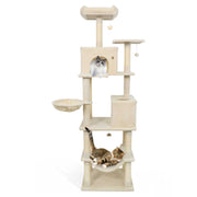 80 Inches Tall Cat Tree with 2 Large Condos and Dangling Toys-Beige-Cat Trees & Scratchers-DECOROLALA