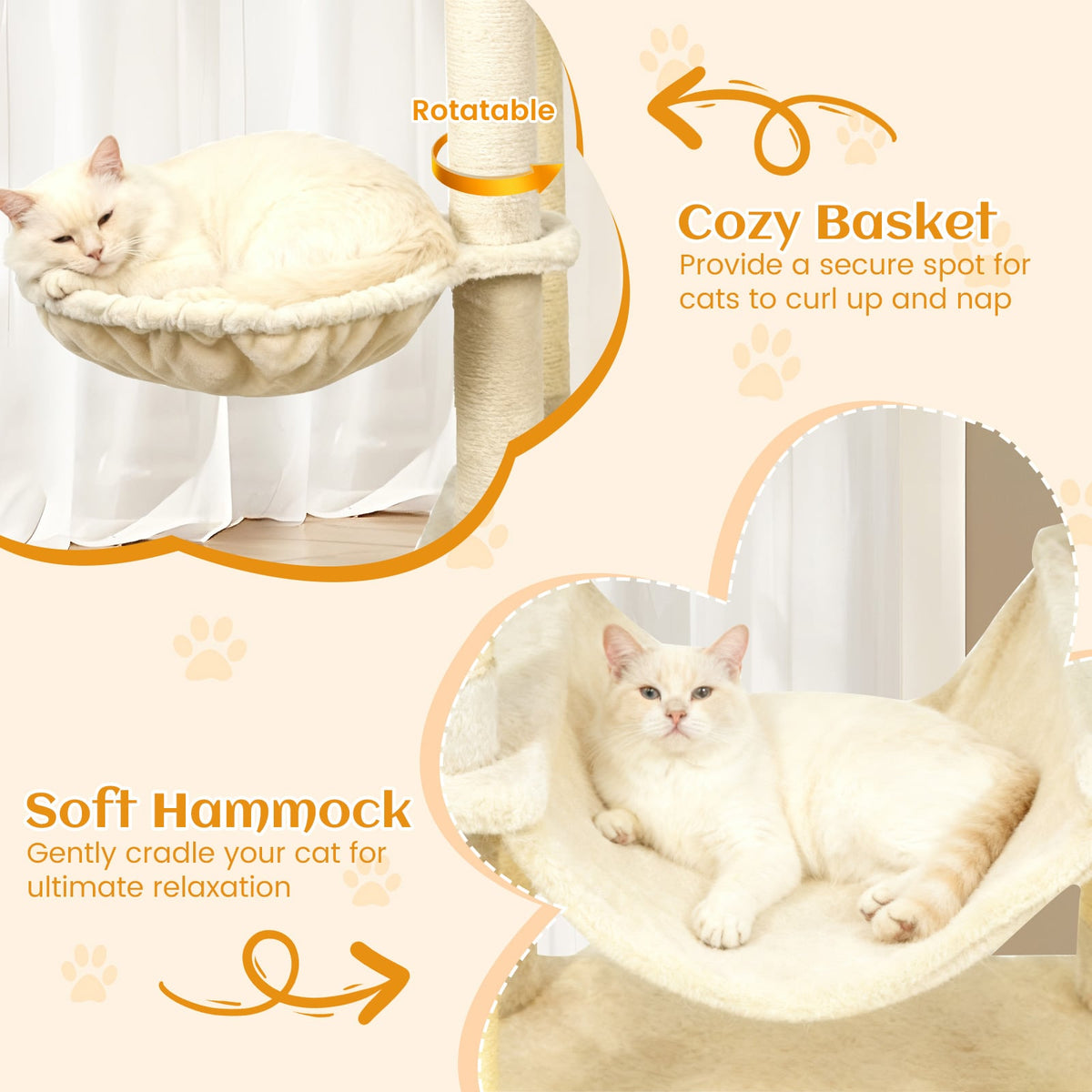 80 Inches Tall Cat Tree with 2 Large Condos and Dangling Toys-Beige-Cat Trees & Scratchers-DECOROLALA