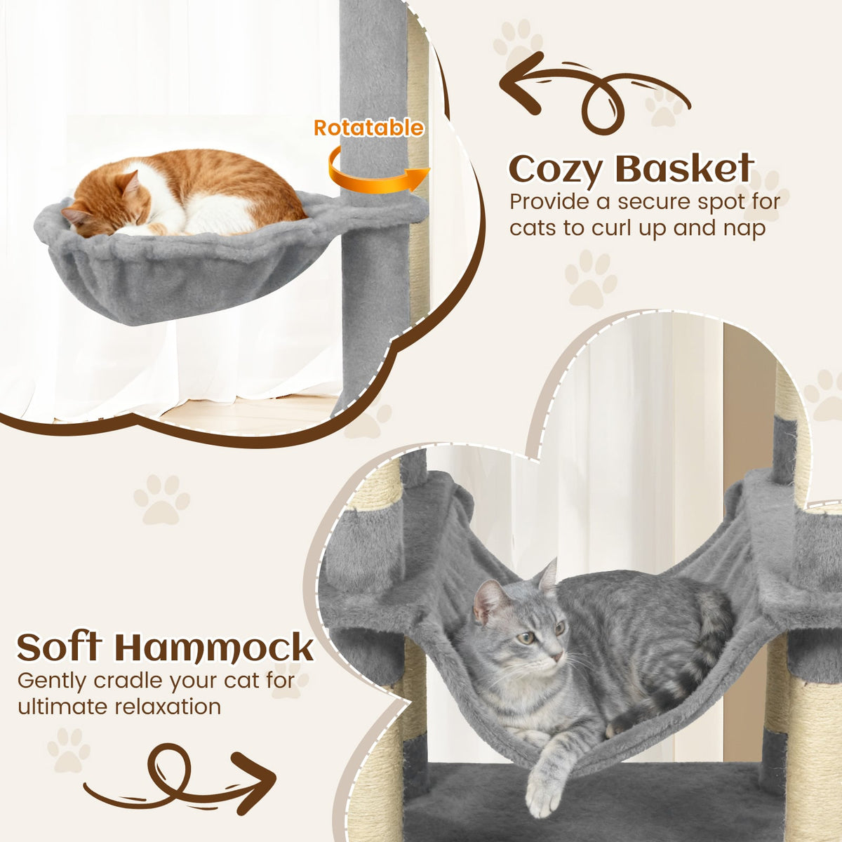80 Inches Tall Cat Tree with 2 Large Condos and Dangling Toys-Light Gray-Cat Trees & Scratchers-DECOROLALA