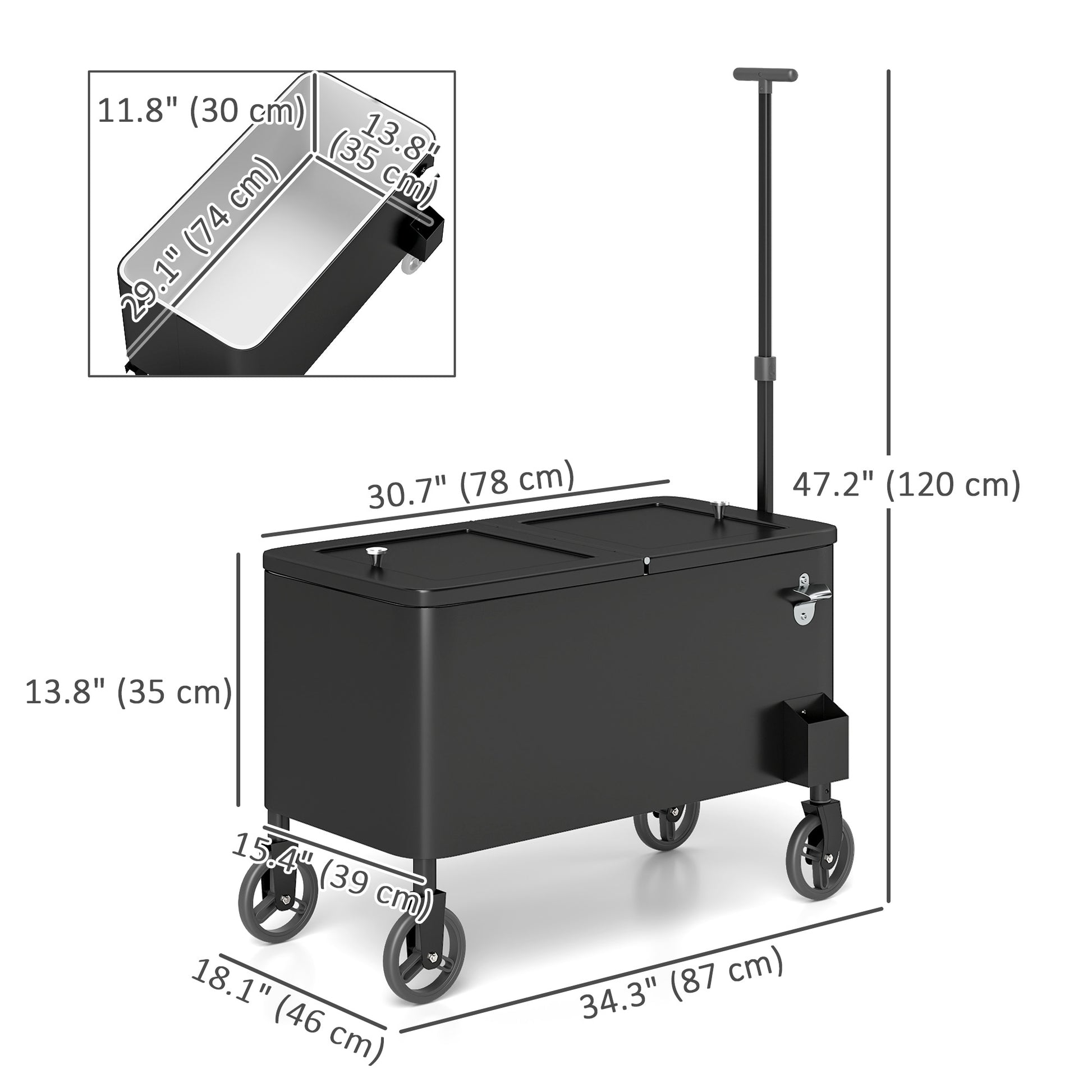 80-Qt Outdoor Patio Cooler Cart - Black Rolling Ice Chest-DECOROLALA