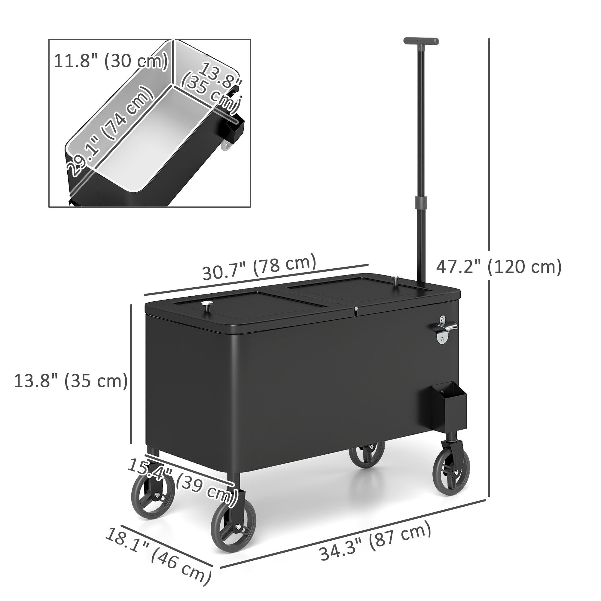 80-Qt Outdoor Patio Cooler Cart - Black Rolling Ice Chest-DECOROLALA