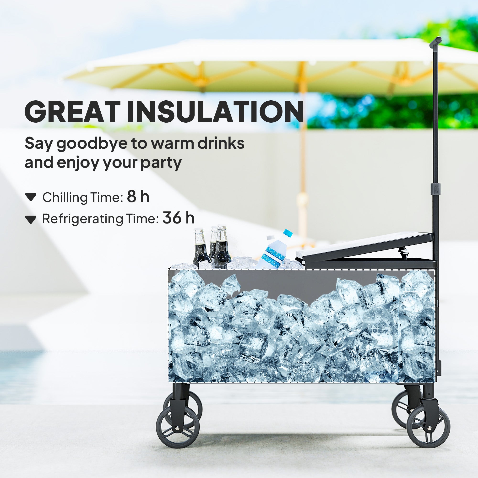 80-Qt Outdoor Patio Cooler Cart - Black Rolling Ice Chest-DECOROLALA