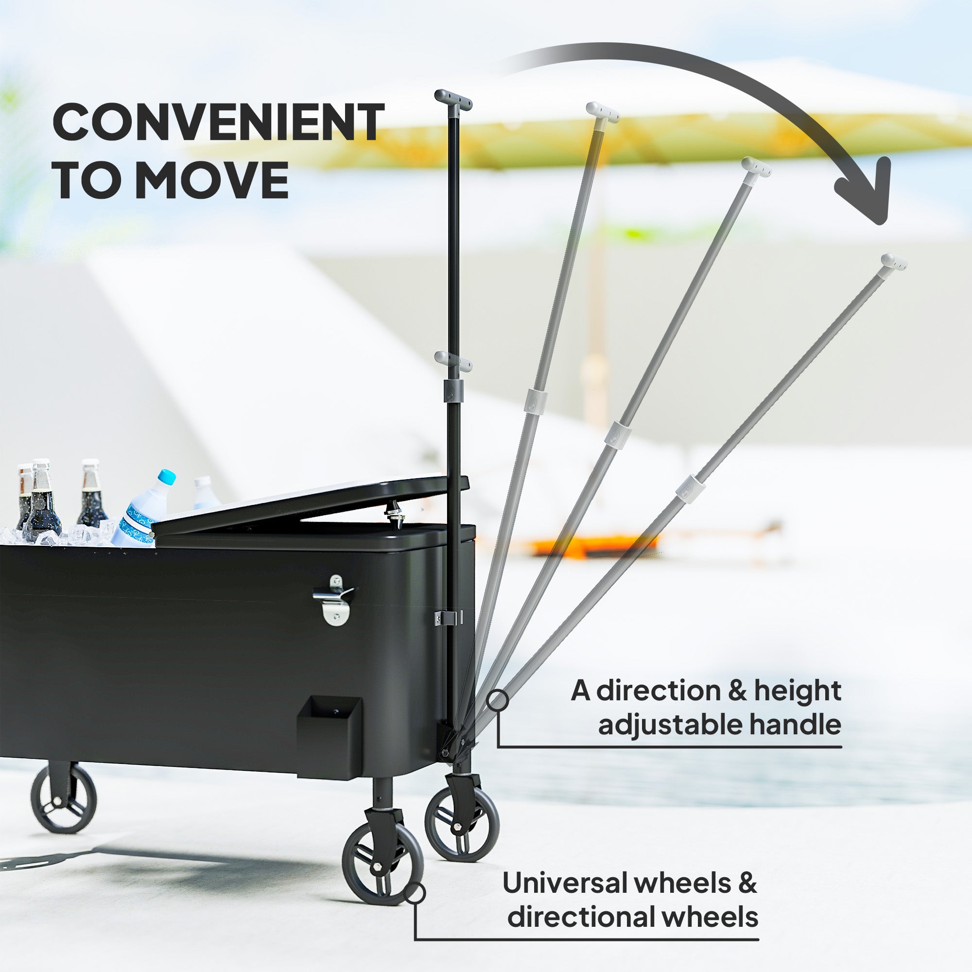 80-Qt Outdoor Patio Cooler Cart - Black Rolling Ice Chest-DECOROLALA