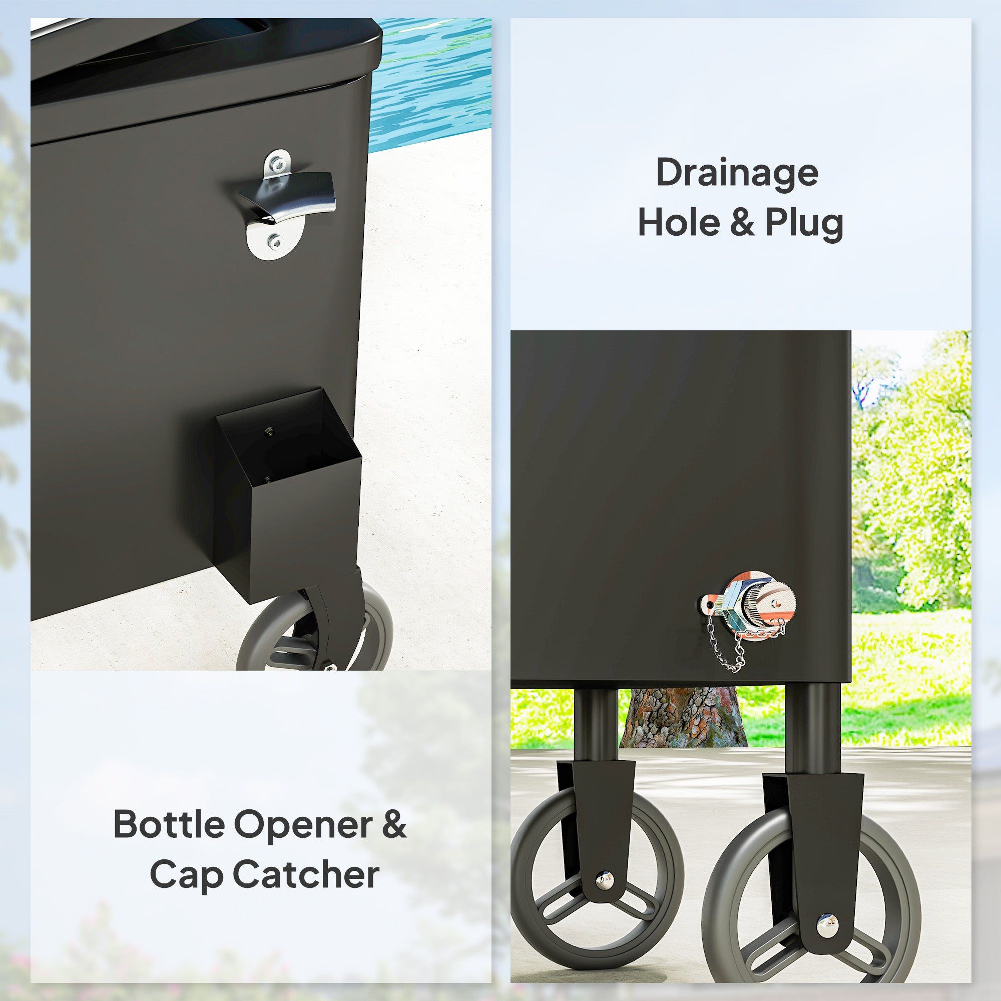 80-Qt Outdoor Patio Cooler Cart - Black Rolling Ice Chest-DECOROLALA
