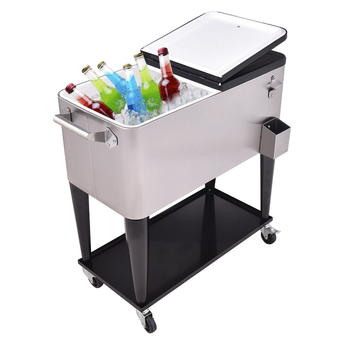 80 Quart Patio Rolling Stainless Steel Ice Beverage Cooler-Coolers-DECOROLALA