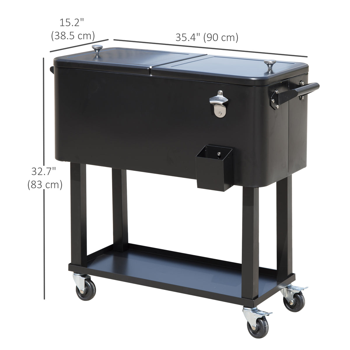 80 Quart Rolling Cooler Cart - Black Outdoor Patio Ice Bin-Coolers-DECOROLALA