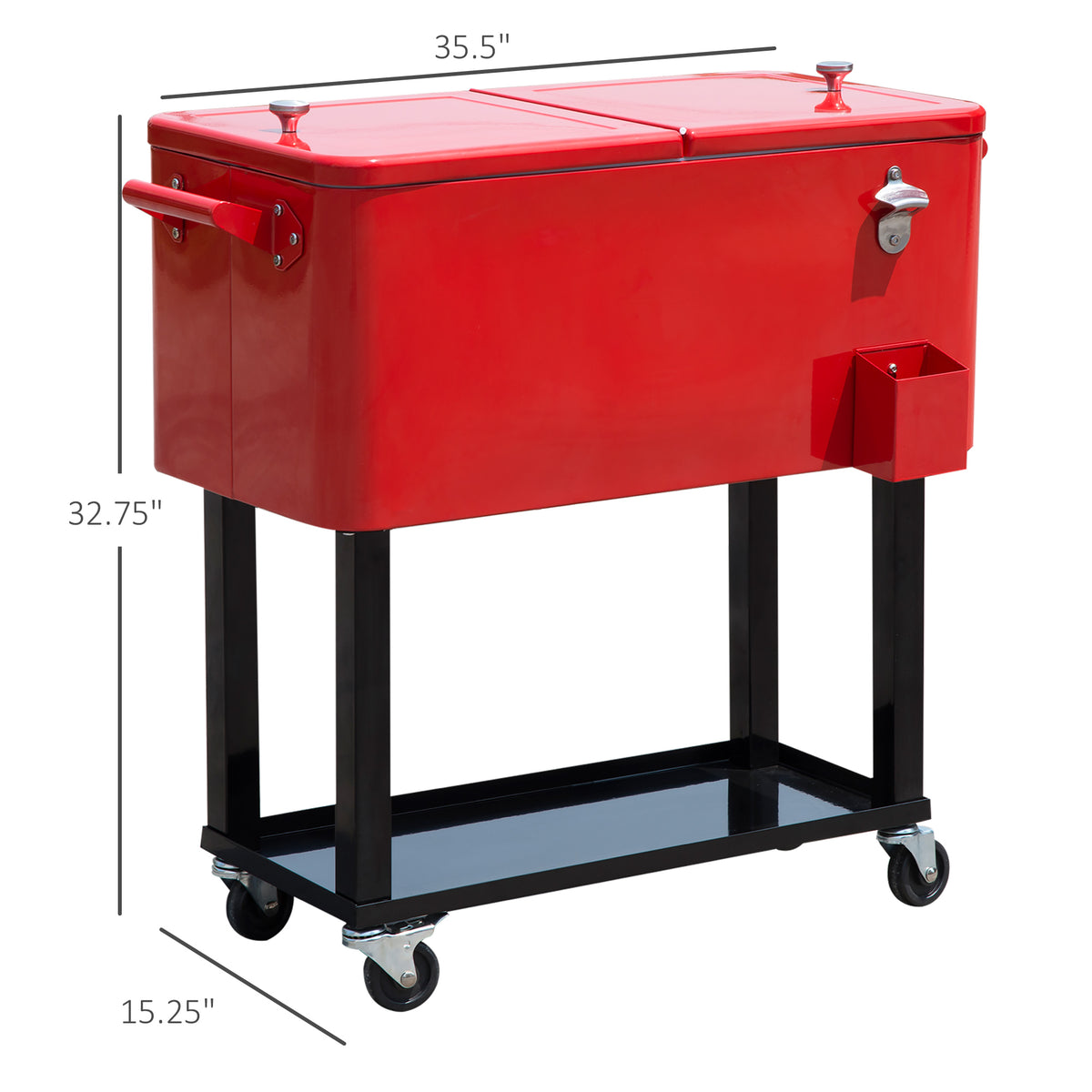 80 Quart Rolling Cooler Cart - Red Steel Patio Ice Bin-Coolers-DECOROLALA