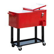 80 Quart Rolling Cooler Cart - Red Steel Patio Ice Bin-Coolers-DECOROLALA