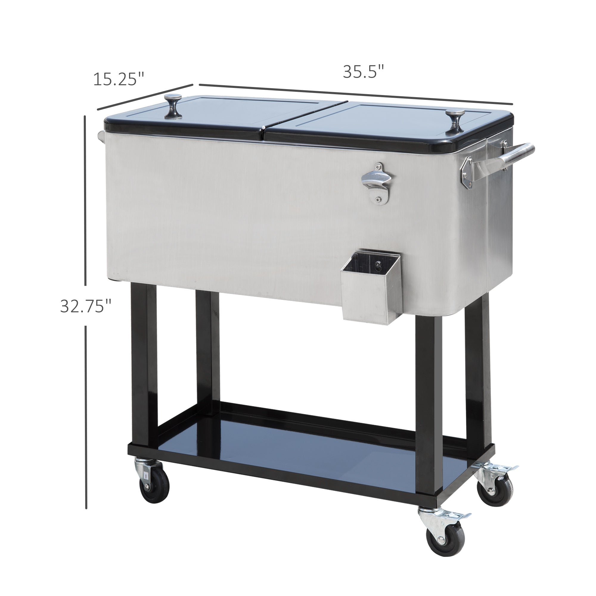 80 Quart Rolling Cooler Cart - Silver Outdoor Beverage Bin-DECOROLALA
