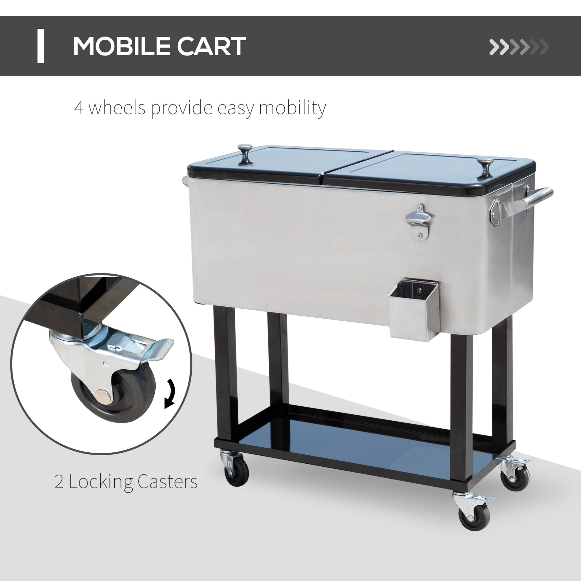 80 Quart Rolling Cooler Cart - Silver Outdoor Beverage Bin-DECOROLALA