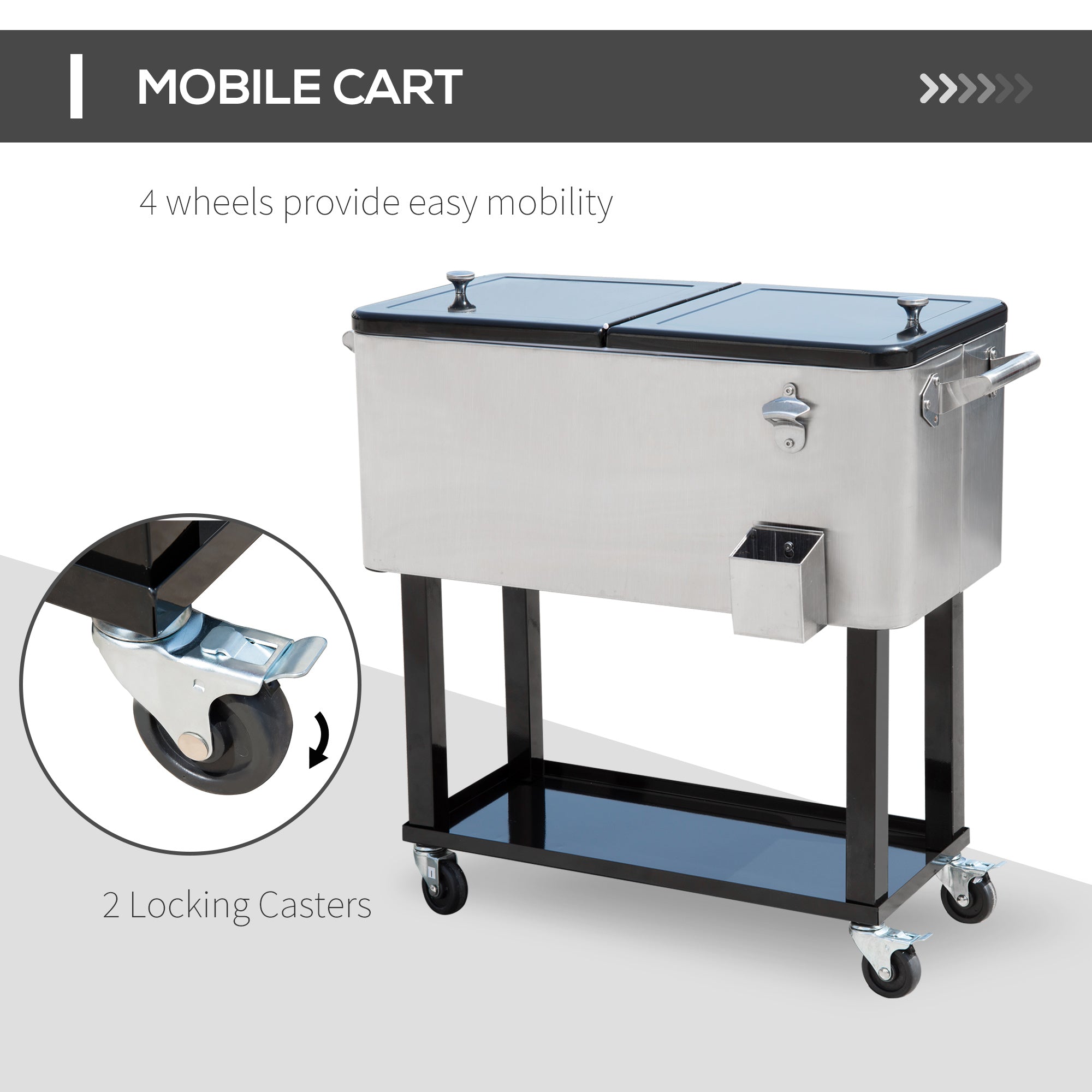 80 Quart Rolling Cooler Cart - Silver Outdoor Beverage Bin-DECOROLALA