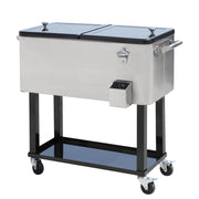 80 Quart Rolling Cooler Cart - Silver Outdoor Beverage Bin-DECOROLALA