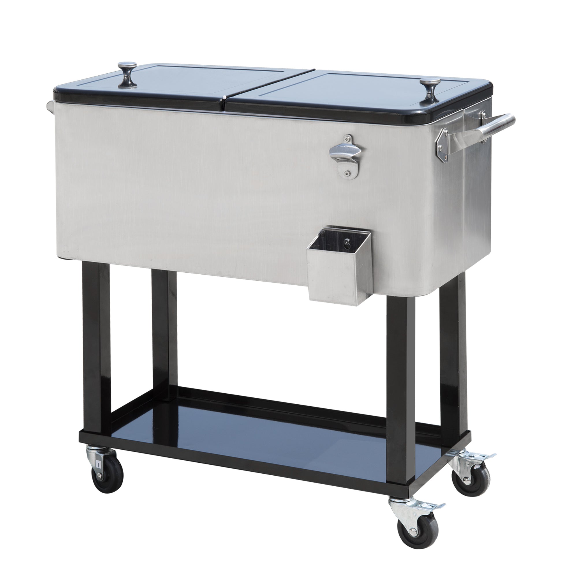 80 Quart Rolling Cooler Cart - Silver Outdoor Beverage Bin-DECOROLALA