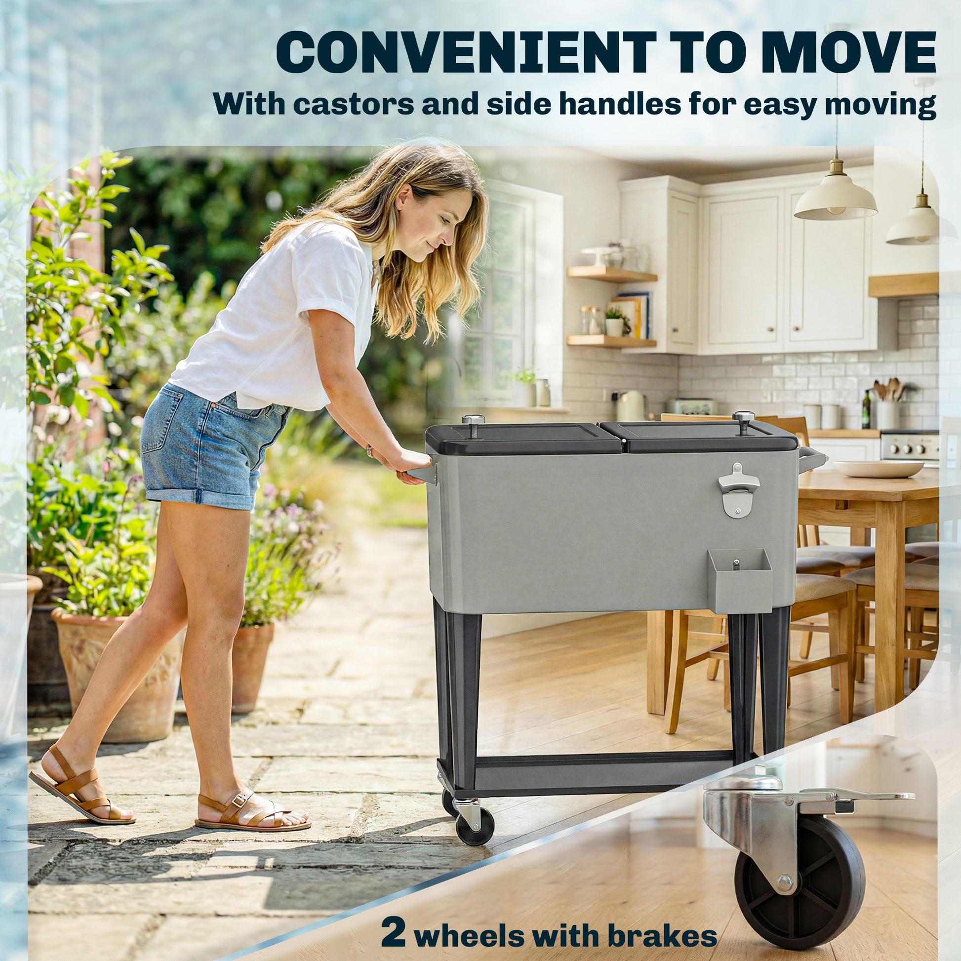 80 Quart Rolling Patio Cooler Cart - Black/Grey with Shelf-DECOROLALA