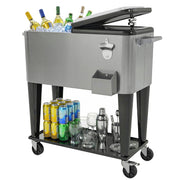 80 Quart Rolling Patio Cooler Cart - Black/Grey with Shelf-DECOROLALA
