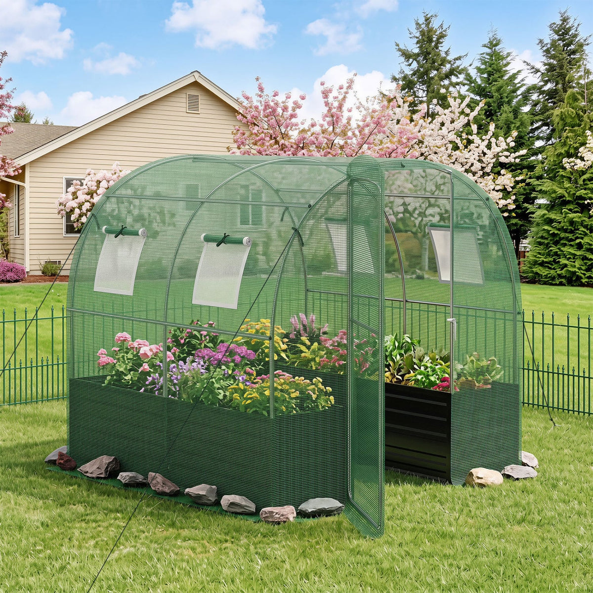 80 x 79 x 79 Inches Walk-in Greenhouse with Large Plant Bed-Green-Greenhouses-DECOROLALA
