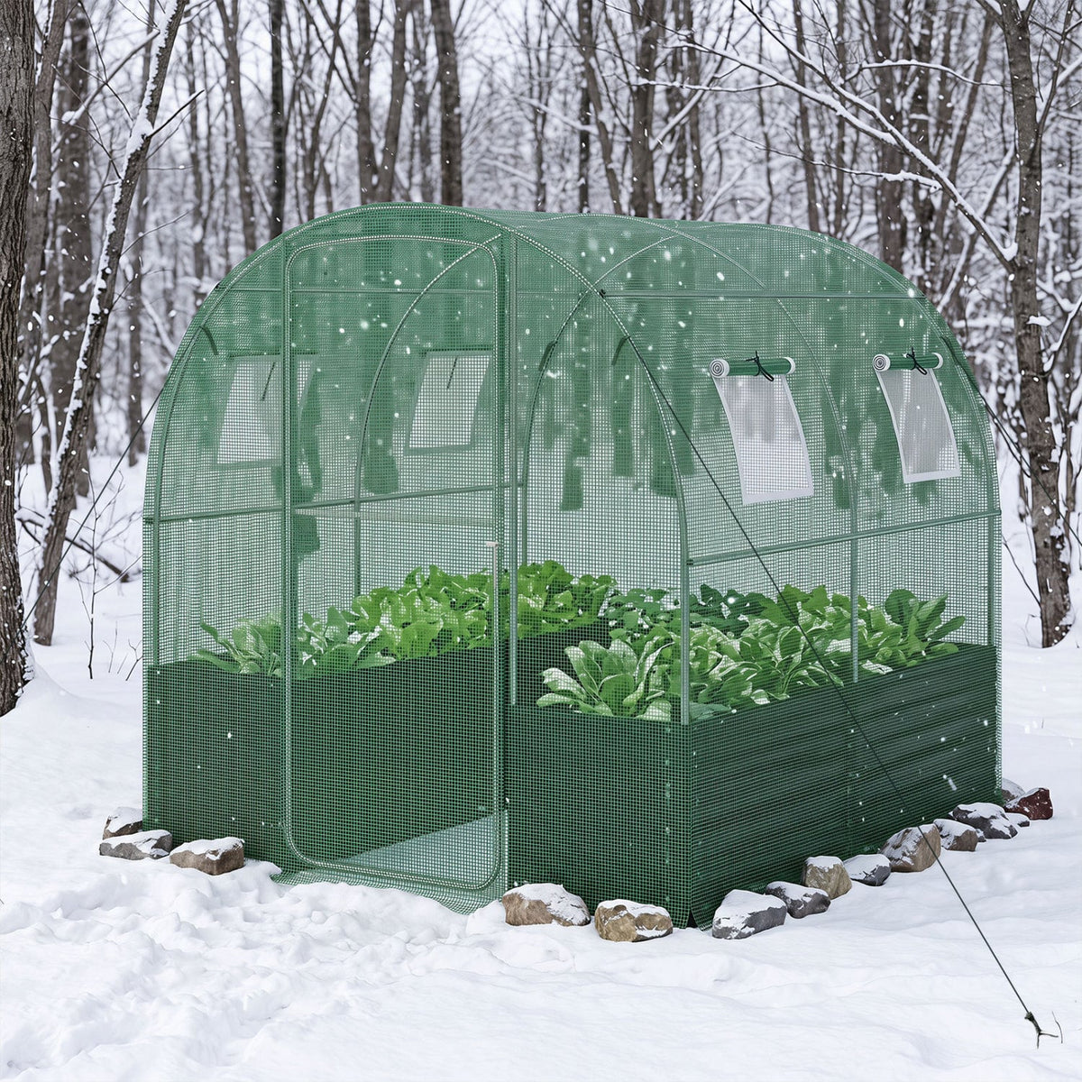 80 x 79 x 79 Inches Walk-in Greenhouse with Large Plant Bed-Green-Greenhouses-DECOROLALA