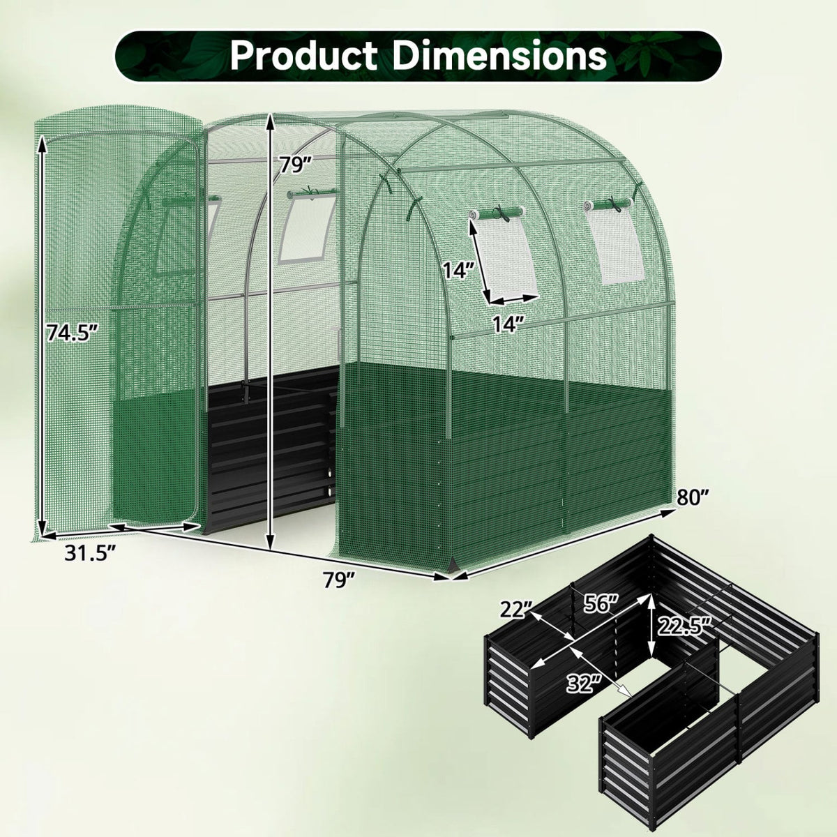 80 x 79 x 79 Inches Walk-in Greenhouse with Large Plant Bed-Green-Greenhouses-DECOROLALA