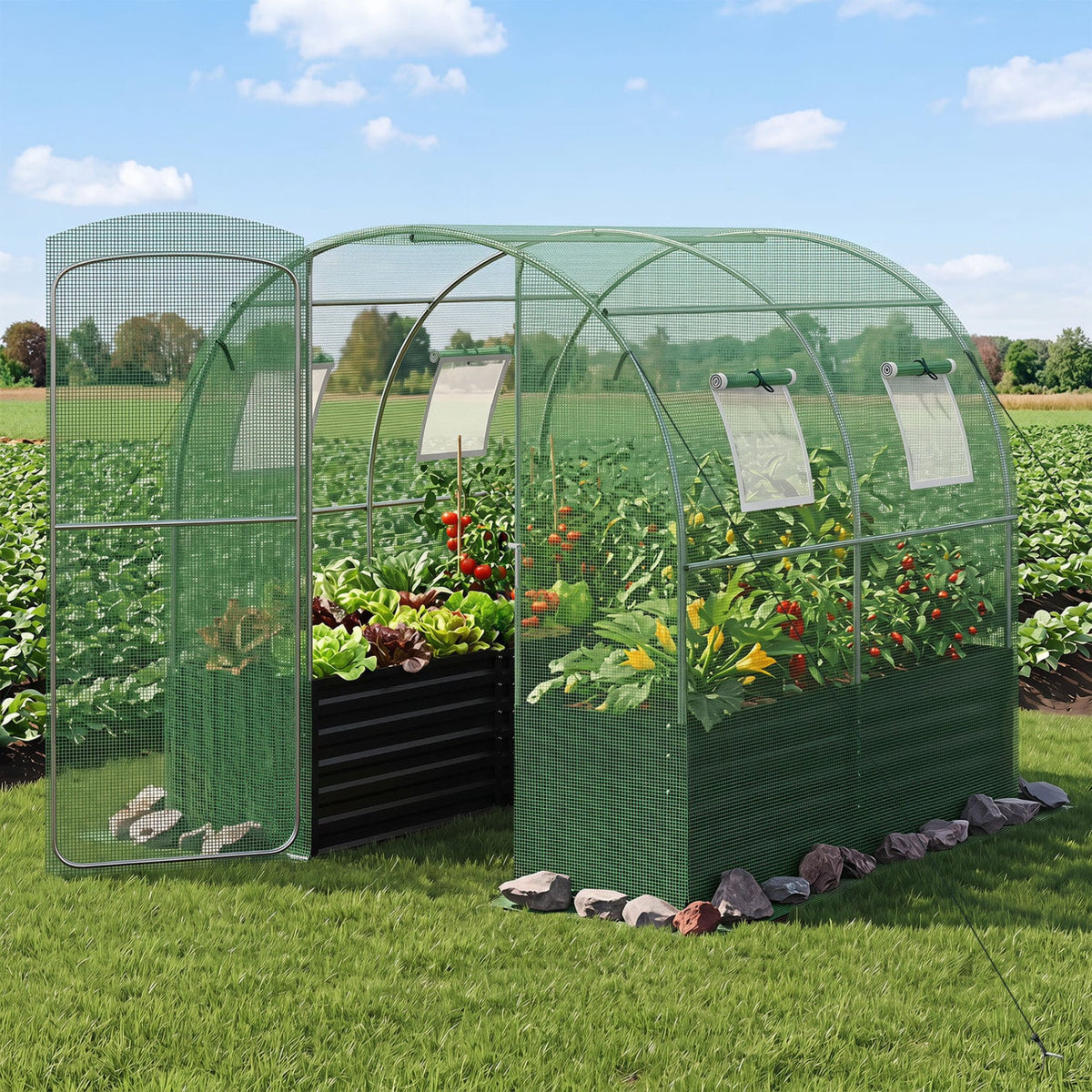 80 x 79 x 79 Inches Walk-in Greenhouse with Large Plant Bed-Green-Greenhouses-DECOROLALA