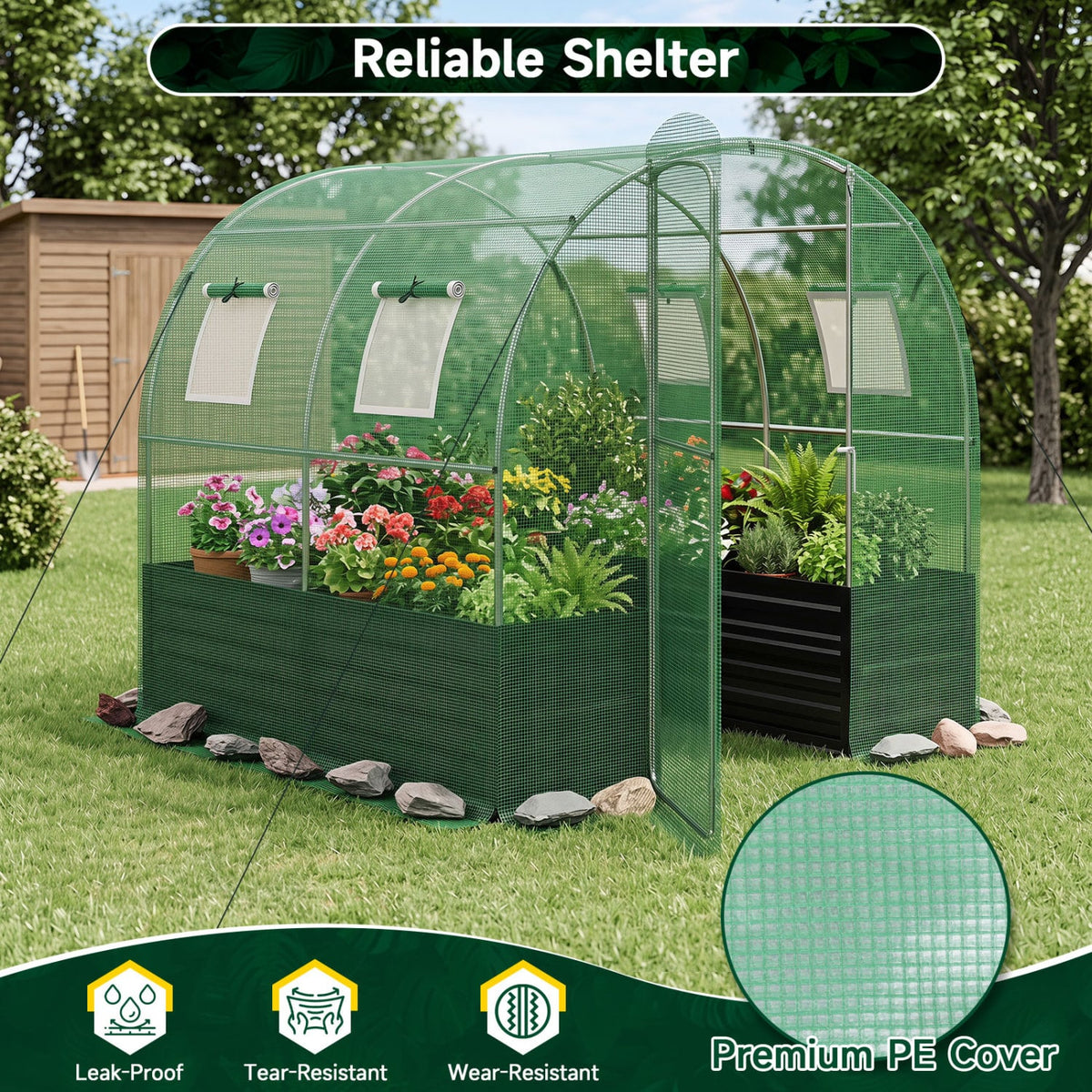 80 x 79 x 79 Inches Walk-in Greenhouse with Large Plant Bed-Green-Greenhouses-DECOROLALA