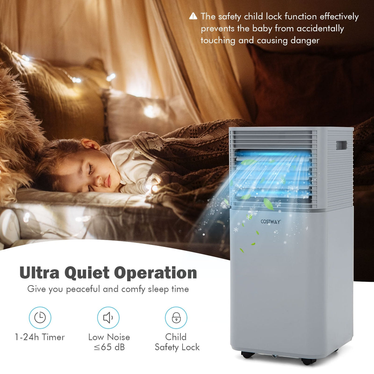 8000 BTU 3-in-1 Air Cooler with Dehumidifier and Fan Mode-Gray-Portable Air Conditioners-DECOROLALA
