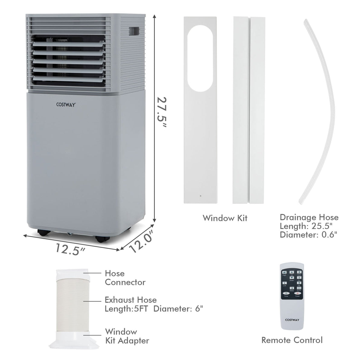 8000 BTU 3-in-1 Air Cooler with Dehumidifier and Fan Mode-Gray-Portable Air Conditioners-DECOROLALA