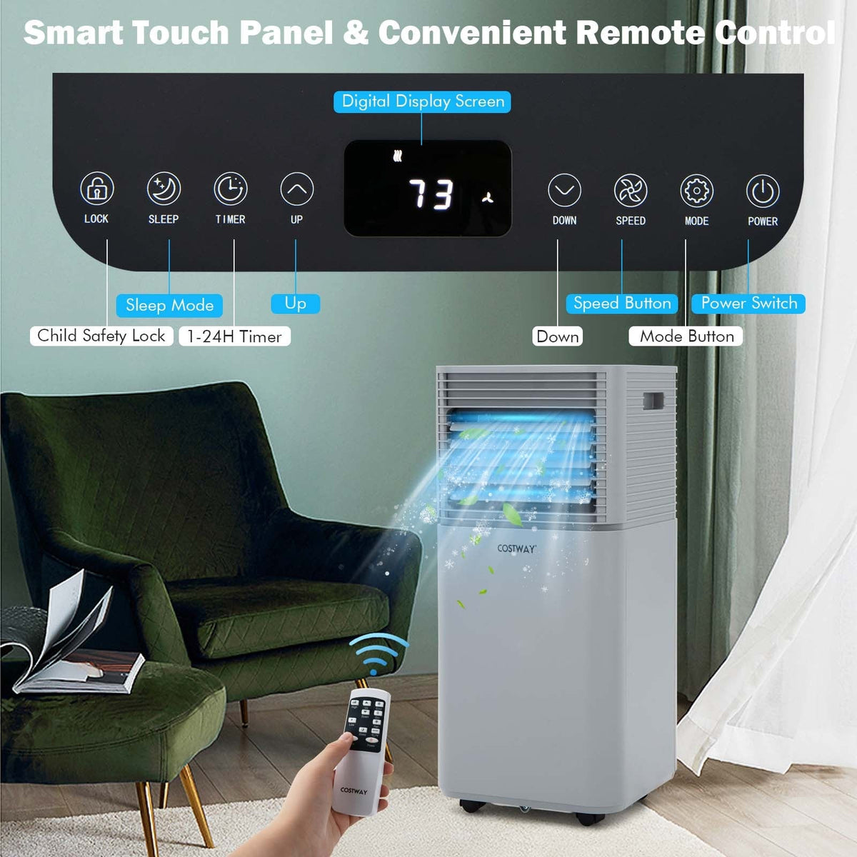 8000 BTU 3-in-1 Air Cooler with Dehumidifier and Fan Mode-Gray-Portable Air Conditioners-DECOROLALA