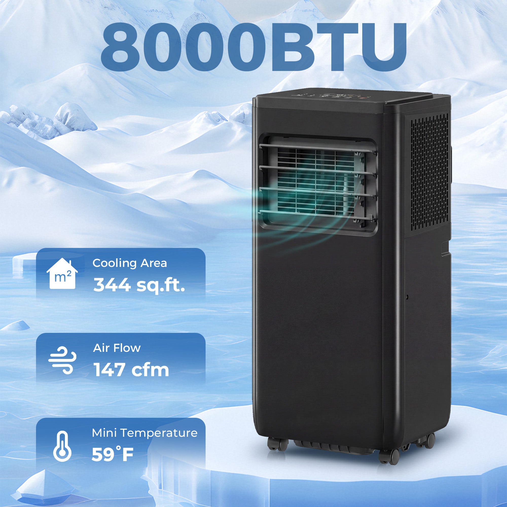 8000 BTU Portable 4-in-1 Air Conditioner - WiFi Black-Air Conditioner-DECOROLALA