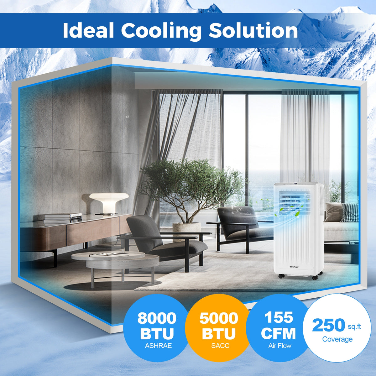 8000 BTU Portable Air Conditioner 3 in 1 AC Unit Fan and Dehumidifier-Portable Air Conditioners-DECOROLALA