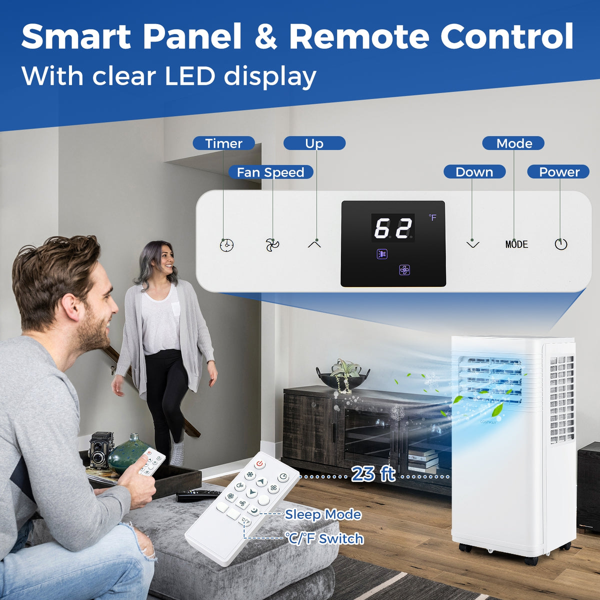 8000 BTU Portable Air Conditioner 3 in 1 AC Unit with Fan and Dehumidifier-Portable Air Conditioners-DECOROLALA