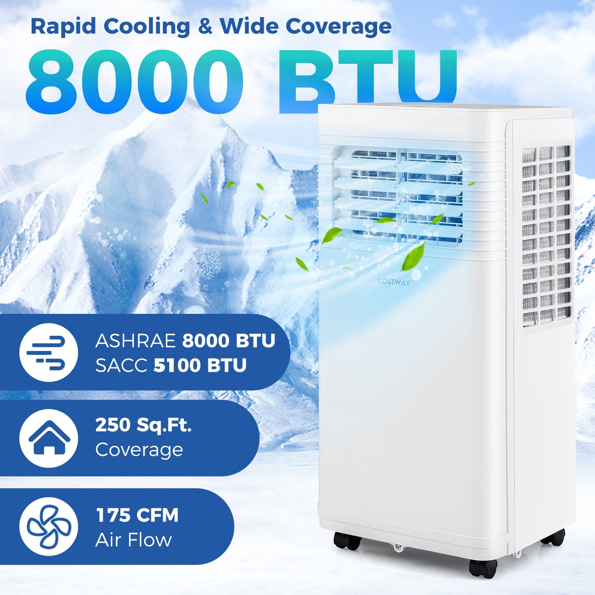 8000 BTU Portable Air Conditioner 3 in 1 AC Unit with Fan and Dehumidifier-Portable Air Conditioners-DECOROLALA