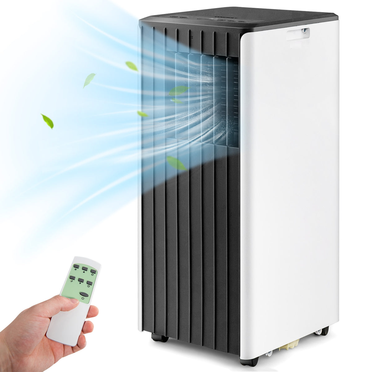 8000 BTU Portable Air Conditioner with Cool Humidifier and Sleep Mode-Black & White-Portable Air Conditioners-DECOROLALA