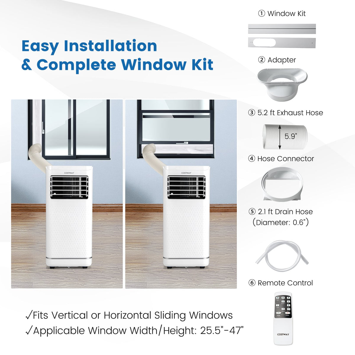 8000 BTU Portable Air Conditioner with Dehumidifier and Fan Mode-Portable Air Conditioners-DECOROLALA