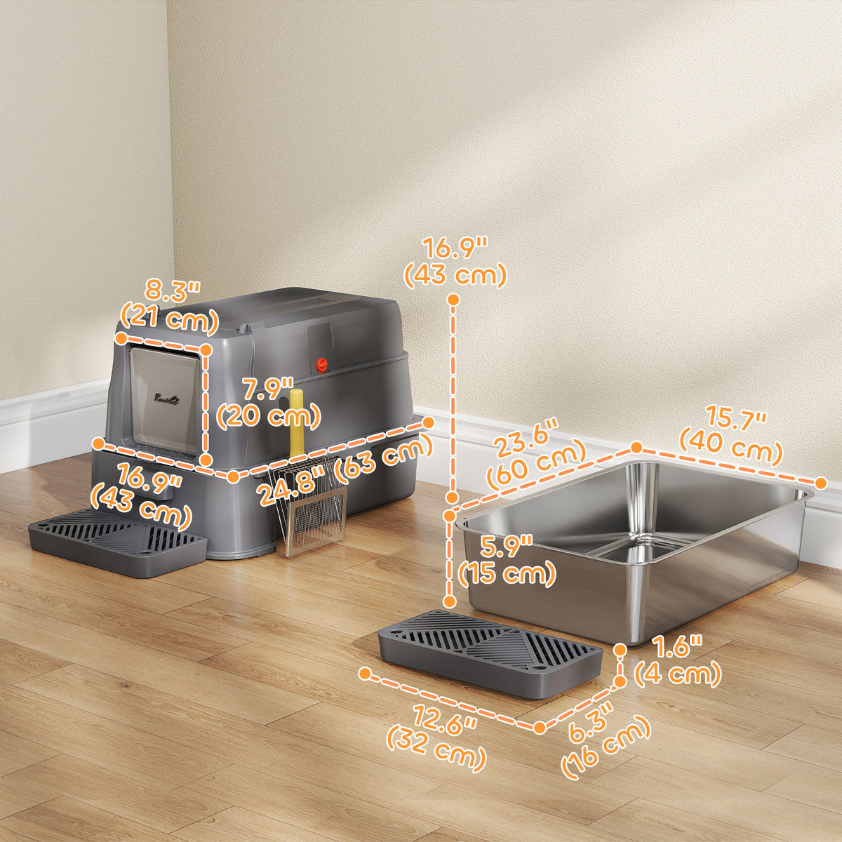 80L Stainless Steel Cat Litter Box with Drawer - Dark Grey-Cats-DECOROLALA