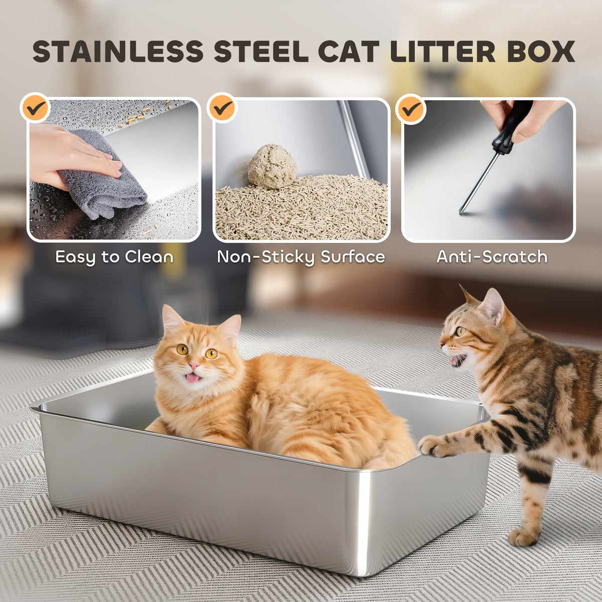 80L Stainless Steel Cat Litter Box with Drawer - Dark Grey-Cats-DECOROLALA