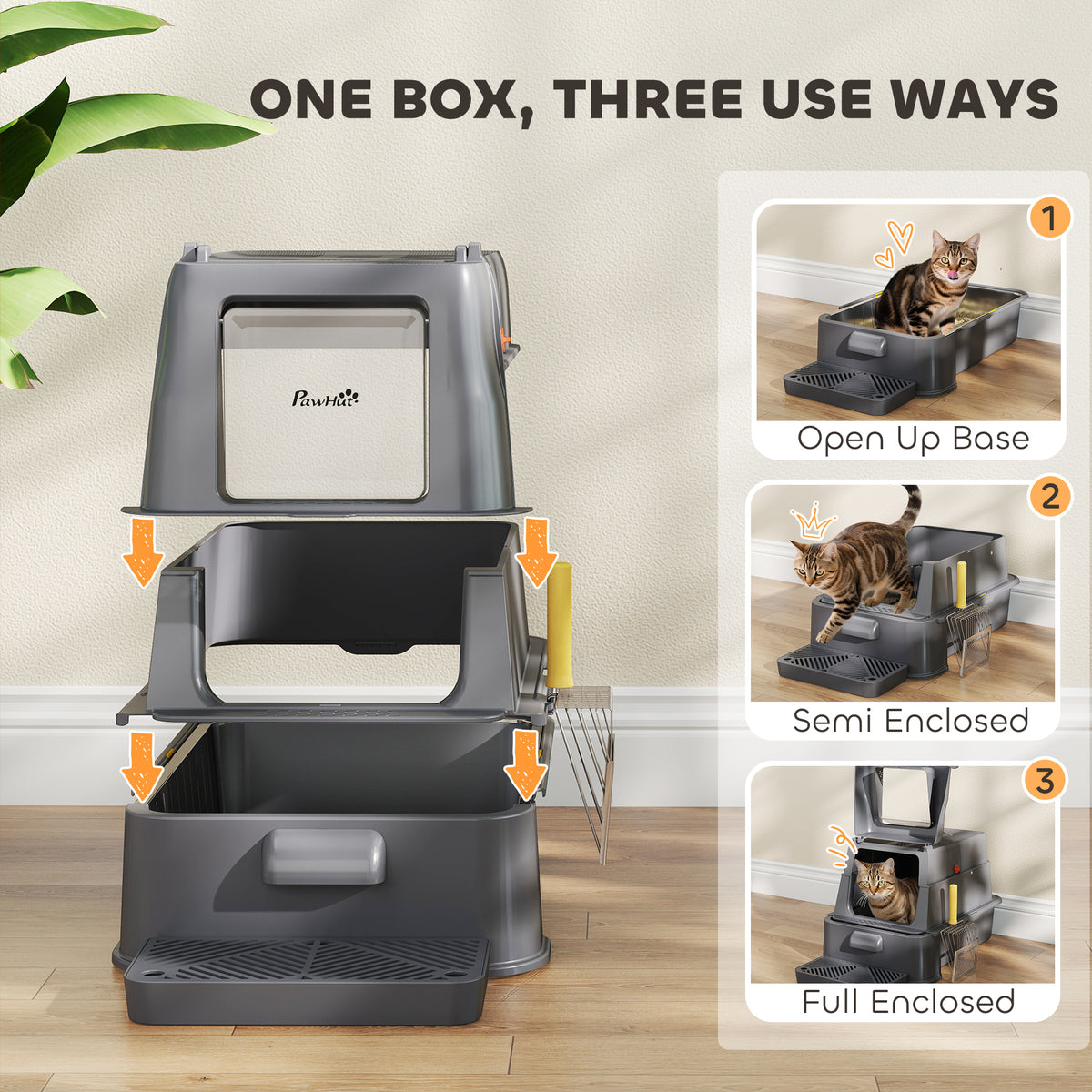80L Stainless Steel Cat Litter Box with Drawer - Dark Grey-Cats-DECOROLALA