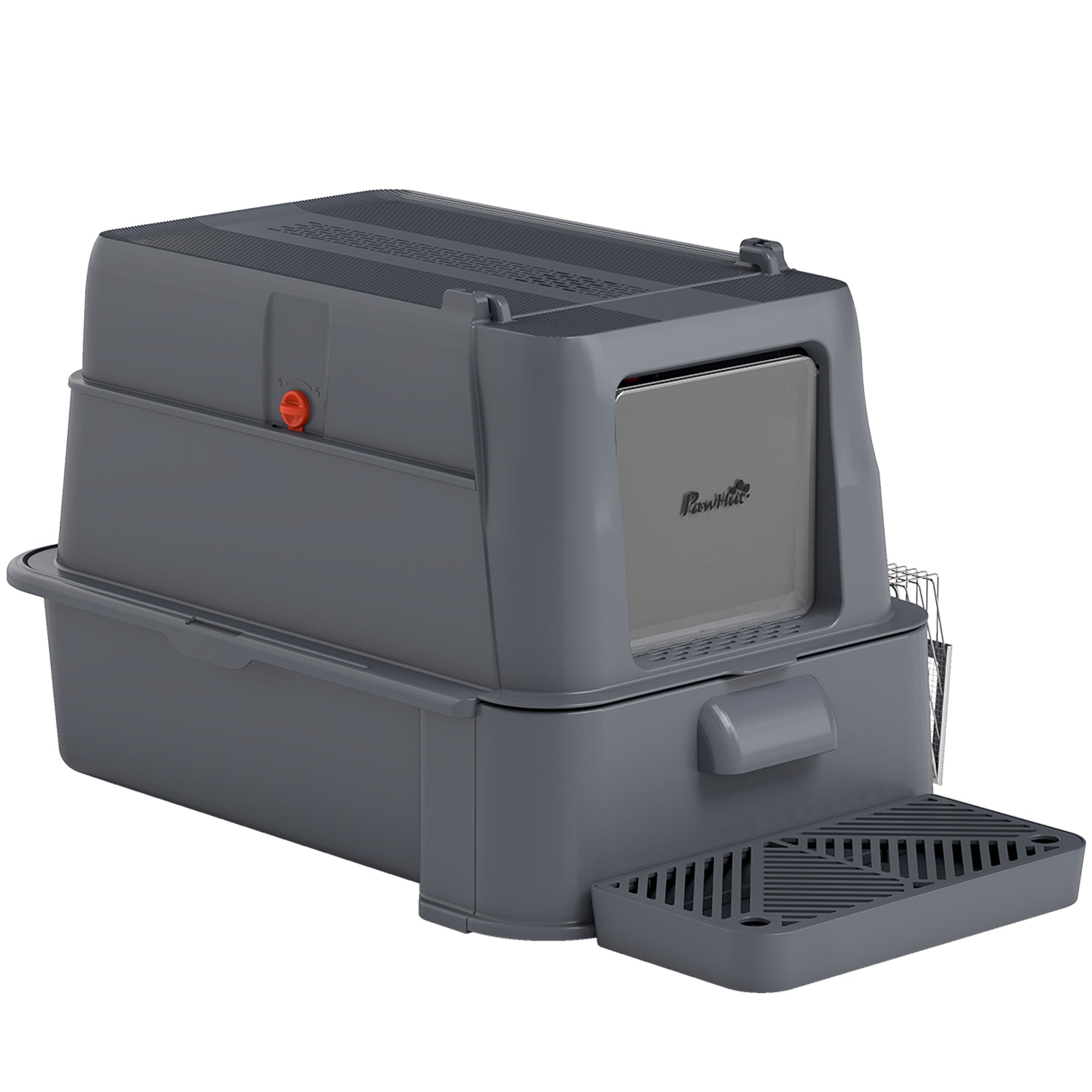 80L XL Stainless Steel Cat Litter Box for Big Cats with Flip Cover, Pull-Out Drawer Tray, High Sided, Pedal, Dark Grey-Cats-DECOROLALA