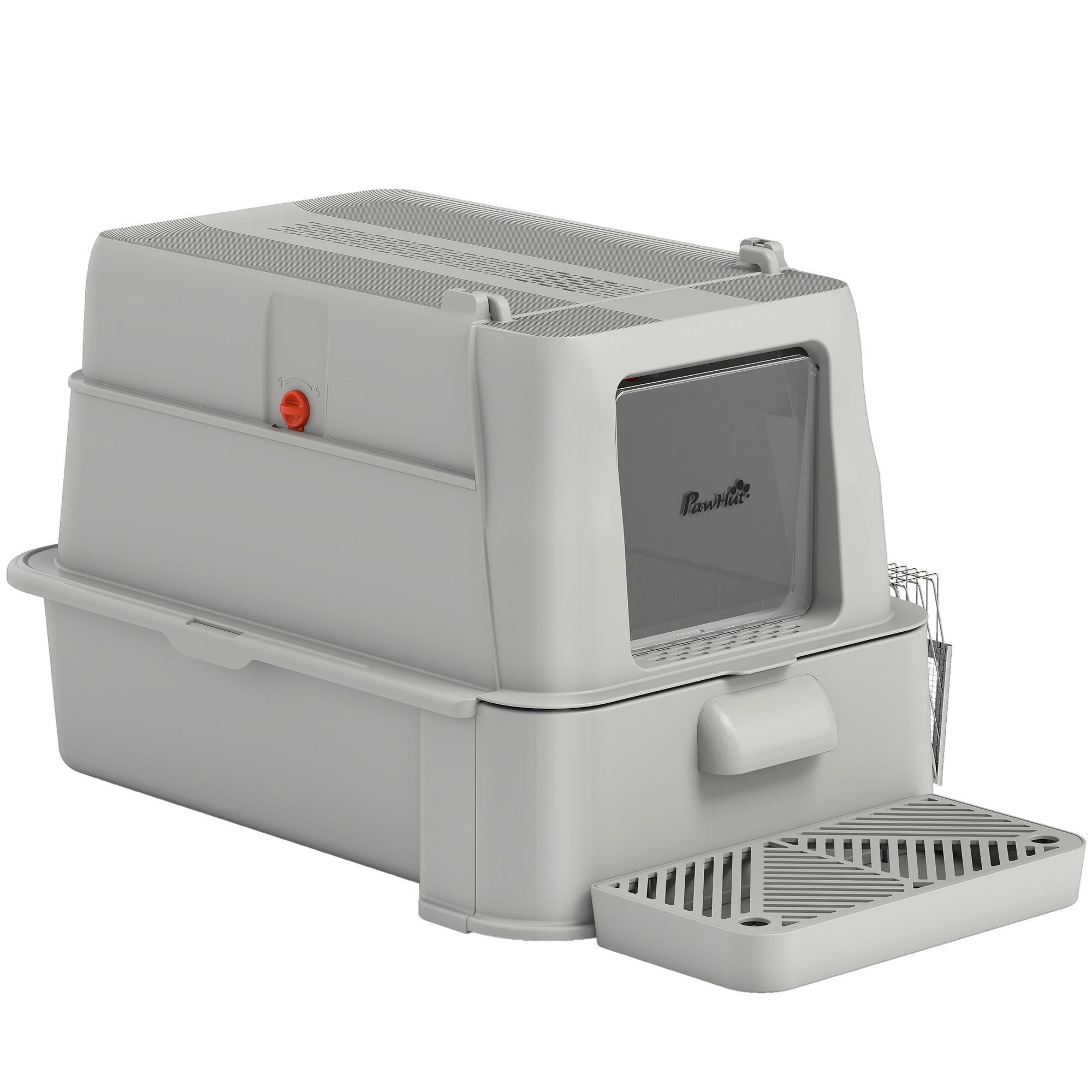 80L XL Stainless Steel Cat Litter Box for Big Cats with Flip Cover, Pull-Out Drawer Tray, High Sided, Pedal, Light Grey-Cats-DECOROLALA