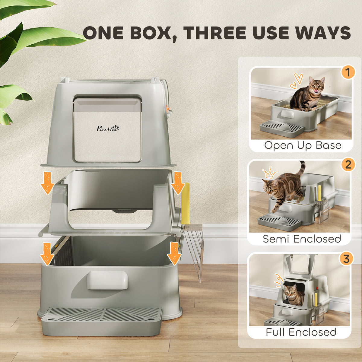 80L XL Stainless Steel Cat Litter Box with Drawer - Light Grey-Cats-DECOROLALA
