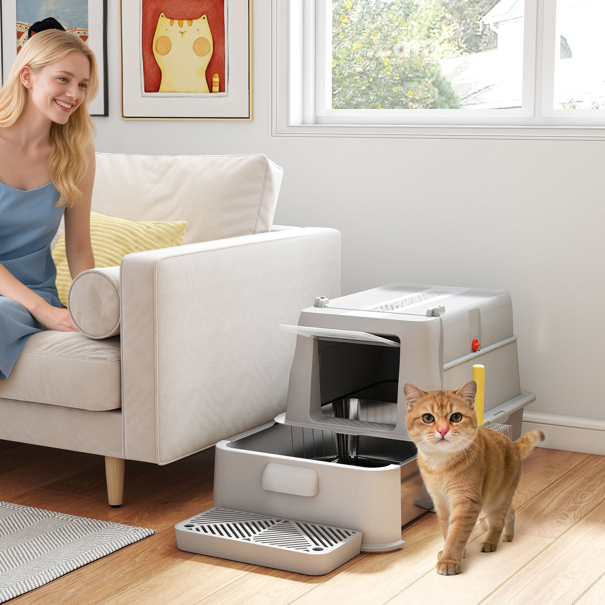 80L XL Stainless Steel Cat Litter Box with Drawer - Light Grey-Cats-DECOROLALA