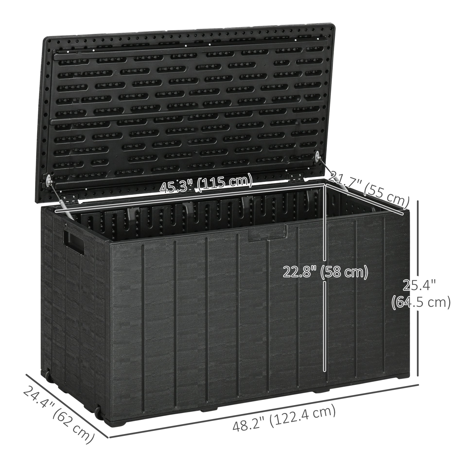 81 Gallon Waterproof Garden Storage Box with Wheels - Black-DECOROLALA