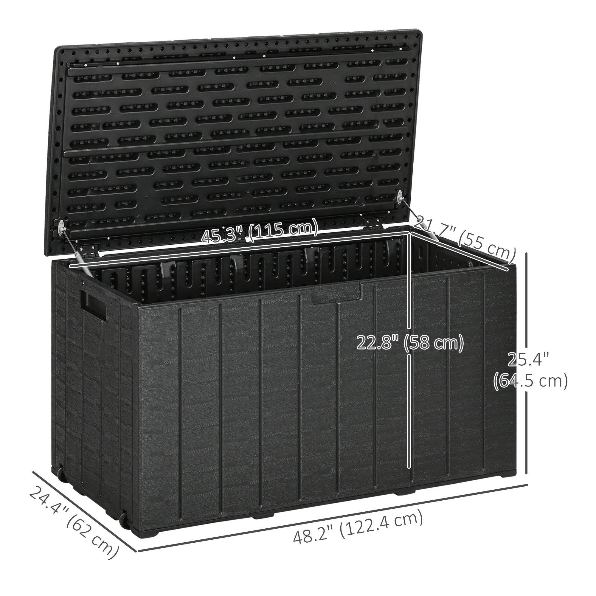 81 Gallon Waterproof Garden Storage Box with Wheels - Black-DECOROLALA