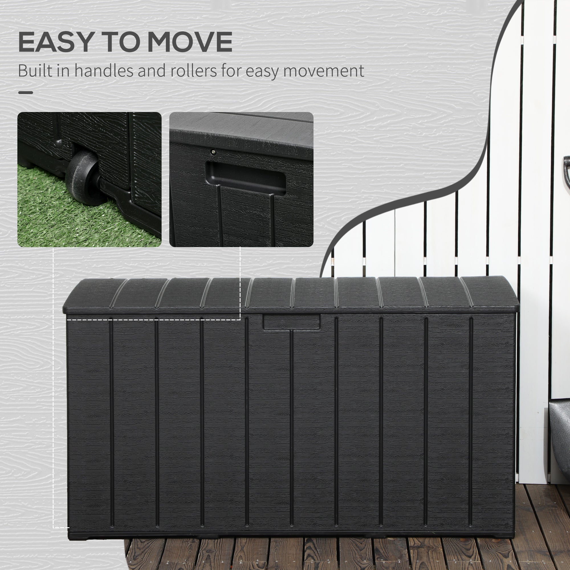 81 Gallon Waterproof Garden Storage Box with Wheels - Black-DECOROLALA