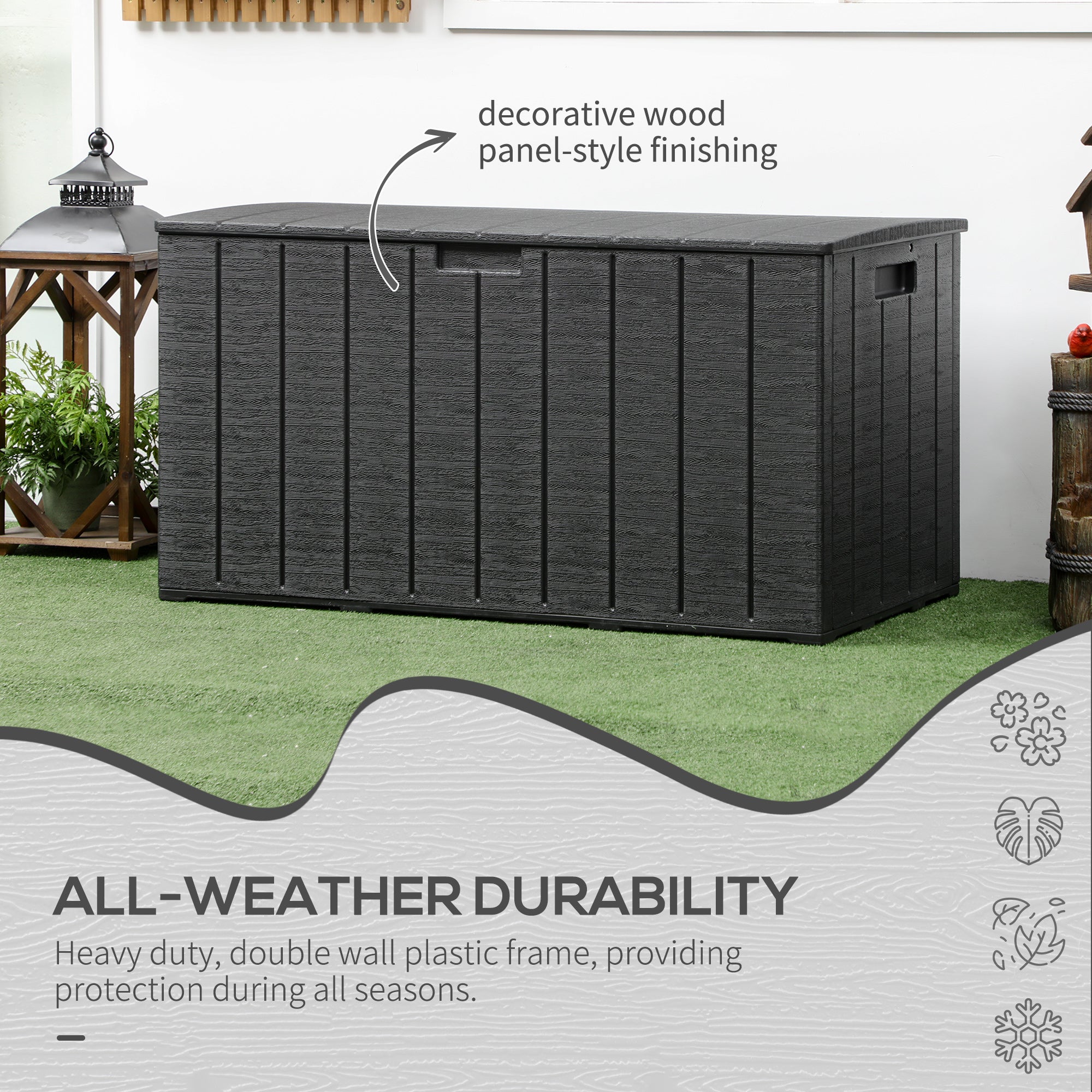 81 Gallon Waterproof Garden Storage Box with Wheels - Black-DECOROLALA